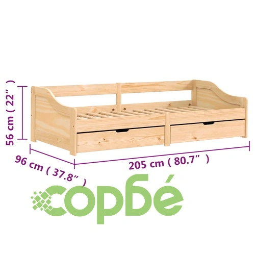 Дневно легло с 2 чекмеджета IRUN 90x200 см бор масив ➤ топ цена ➤ sorbe.bg