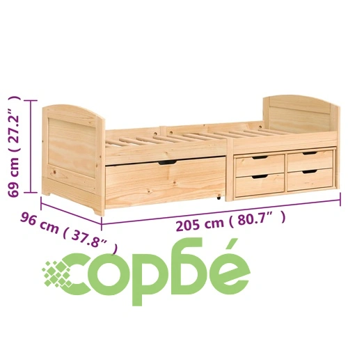 Дневно легло с 5 чекмеджета IRUN 90x200 см бор масив ➤ топ цена ➤ sorbe.bg
