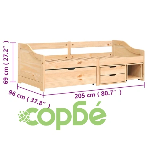 Дневно легло с 3 чекмеджета IRUN 90x200 см бор масив ➤ топ цена ➤ sorbe.bg