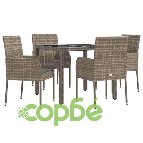 Градински трапезен комплект 5 части с възглавници сив полиратан ➤ топ цена ➤ sorbe.bg