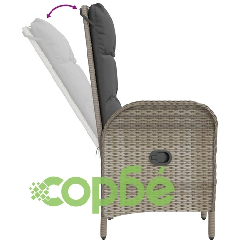 Градински трапезен комплект 4 части с възглавници сив полиратан ➤ топ цена ➤ sorbe.bg