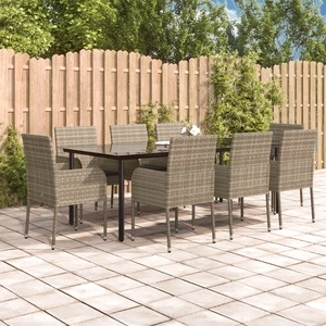 Градински трапезен комплект 9 части с възглавници сив полиратан