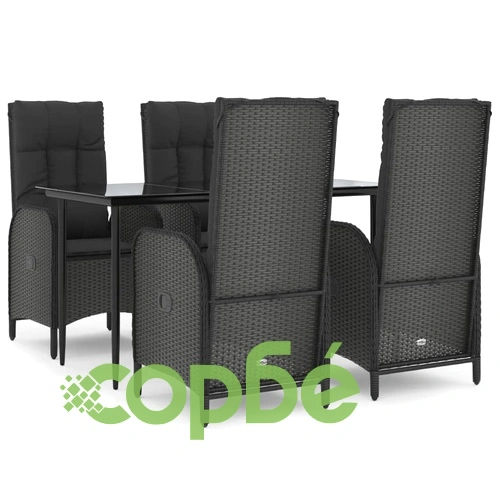 Градински трапезен комплект възглавници 5 части черен полиратан ➤ топ цена ➤ sorbe.bg