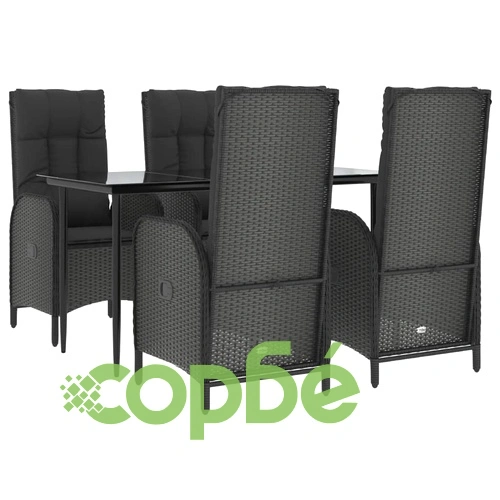 Градински трапезен комплект възглавници 5 части черен полиратан ➤ топ цена ➤ sorbe.bg