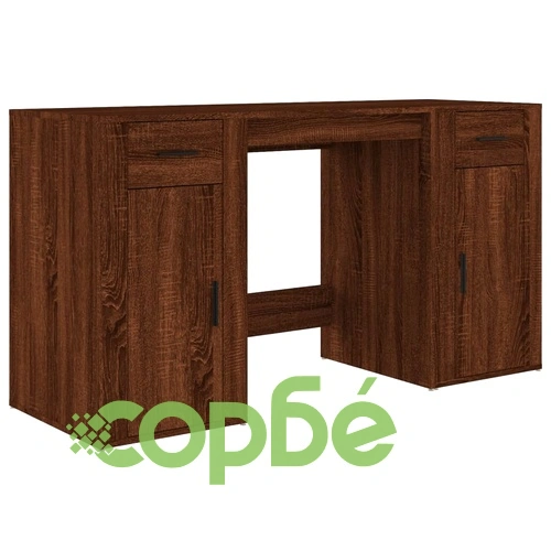 Бюро със страничен шкаф, кафяв дъб, инженерно дърво ➤ топ цена ➤ sorbe.bg