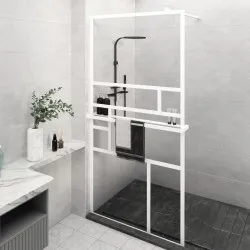 Стена за душ кабина с рафт бяла 100x195 см ESG стъкло/алуминий
