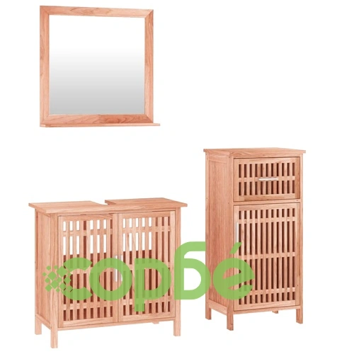 Комплект мебели за баня, 3 части, масивна орехова дървесина ➤ топ цена ➤ sorbe.bg