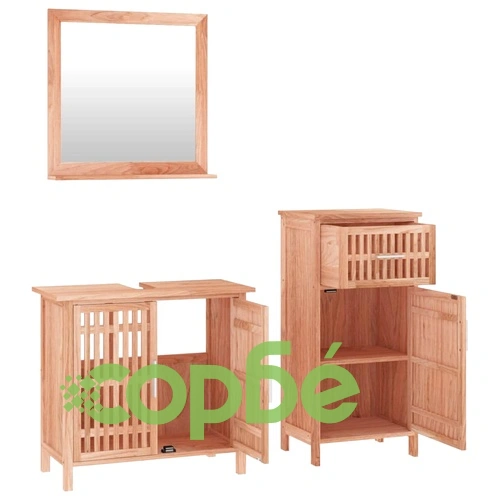 Комплект мебели за баня, 3 части, масивна орехова дървесина ➤ топ цена ➤ sorbe.bg