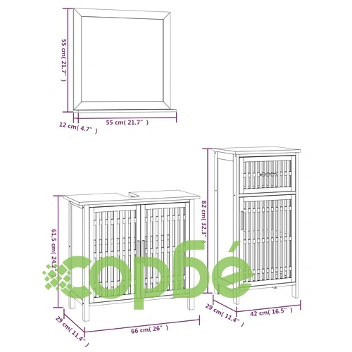 Комплект мебели за баня, 3 части, масивна орехова дървесина ➤ топ цена ➤ sorbe.bg