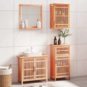 Комплект мебели за баня, 4 части, масивна орехова дървесина