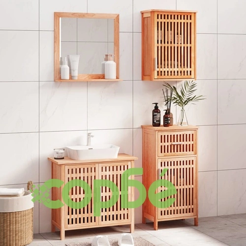 Комплект мебели за баня, 4 части, масивна орехова дървесина ➤ топ цена ➤ sorbe.bg