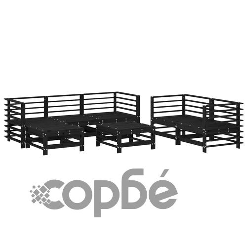 Градински лаундж комплект, 7 части, черен, бор масив ➤ топ цена ➤ sorbe.bg
