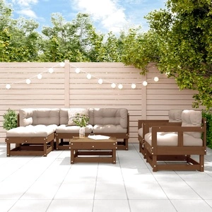 Градински лаундж комплект от 7 части, меденокафяв, бор масив