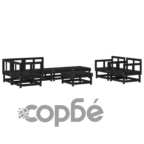 Градински лаундж комплект, 8 части, черен, бор масив ➤ топ цена ➤ sorbe.bg