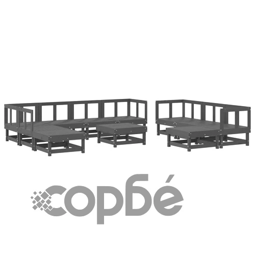 Градински лаундж комплект от 11 части, сив, бор масив ➤ топ цена ➤ sorbe.bg