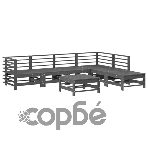Градински лаундж комплект, 7 части, сив, бор масив ➤ топ цена ➤ sorbe.bg