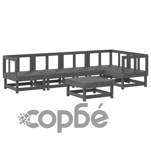 Градински лаундж комплект, 6 части, сив, бор масив ➤ топ цена ➤ sorbe.bg