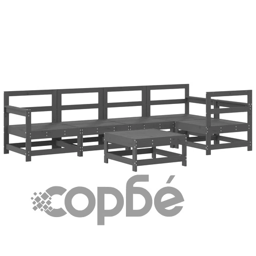 Градински лаундж комплект, 6 части, сив, бор масив ➤ топ цена ➤ sorbe.bg