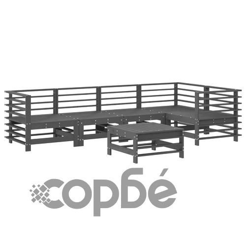 Градински лаундж комплект, 6 части, сив, бор масив ➤ топ цена ➤ sorbe.bg