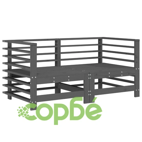 Градински лаундж комплект, 6 части, сив, бор масив ➤ топ цена ➤ sorbe.bg