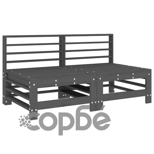 Градински лаундж комплект, 6 части, сив, бор масив ➤ топ цена ➤ sorbe.bg