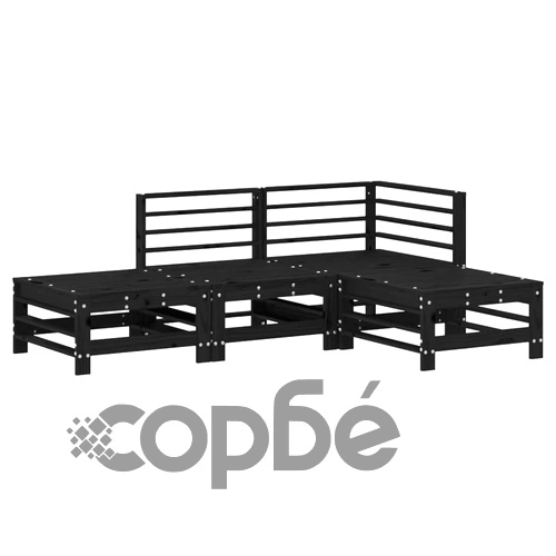 Градински лаундж комплект, 4 части, черен, бор масив ➤ топ цена ➤ sorbe.bg