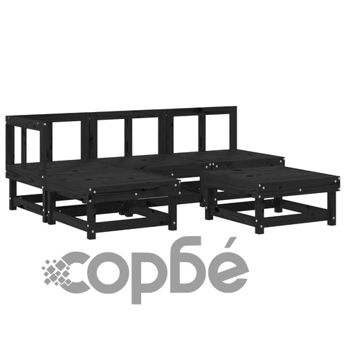 Градински лаундж комплект от 5 части, черен, бор масив ➤ топ цена ➤ sorbe.bg