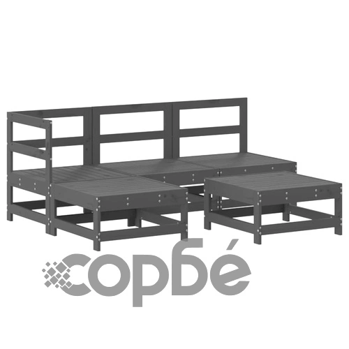 Градински лаундж комплект, 5 части, сив, бор масив ➤ топ цена ➤ sorbe.bg