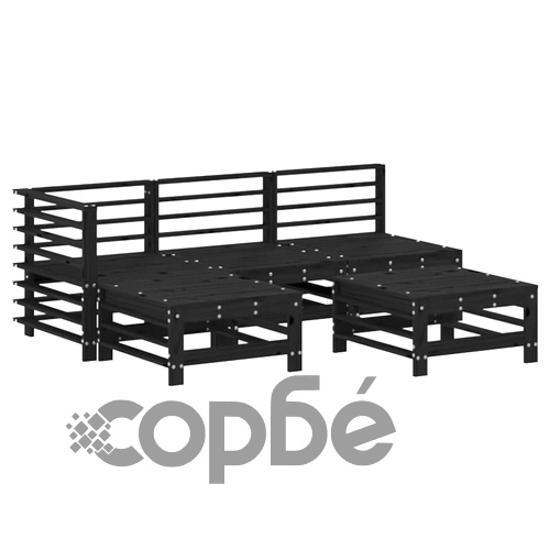 Градински лаундж комплект от 5 части, черен, бор масив ➤ топ цена ➤ sorbe.bg