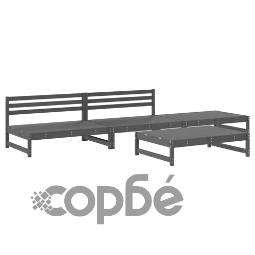 Градински лаундж комплект, 4 части, сив, бор масив ➤ топ цена ➤ sorbe.bg