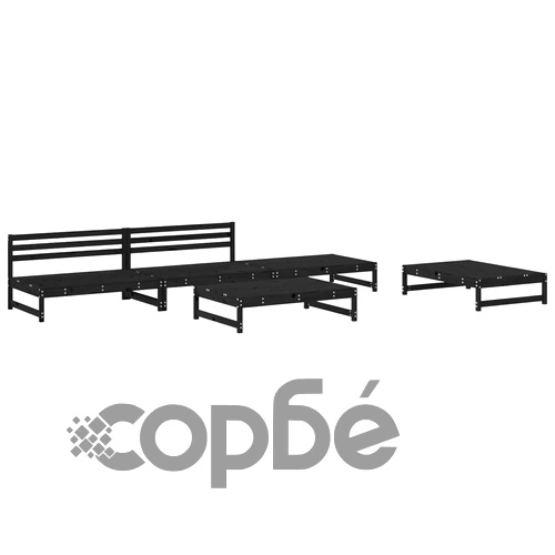 Градински лаундж комплект от 5 части, черен, бор масив ➤ топ цена ➤ sorbe.bg