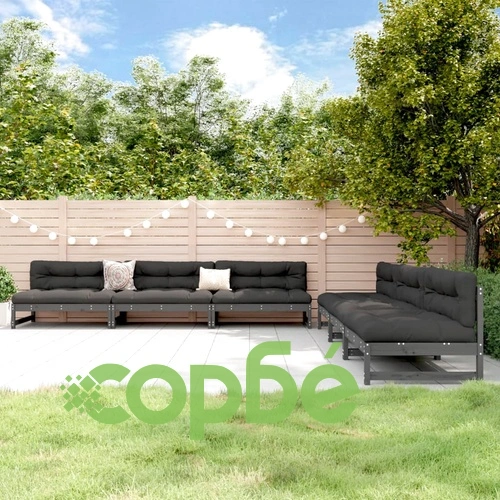 Градински лаундж комплект, 6 части, сив, бор масив ➤ топ цена ➤ sorbe.bg