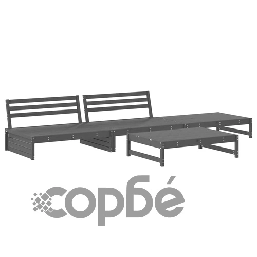 Градински лаундж комплект, 4 части, сив, бор масив ➤ топ цена ➤ sorbe.bg