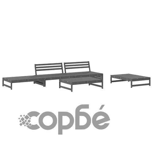 Градински лаундж комплект, 5 части, сив, бор масив ➤ топ цена ➤ sorbe.bg