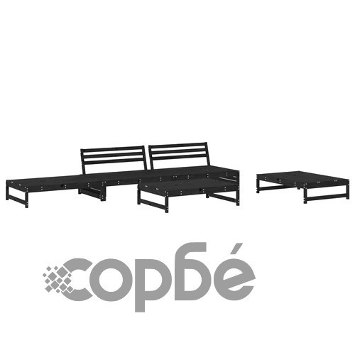 Градински лаундж комплект от 5 части, черен, бор масив ➤ топ цена ➤ sorbe.bg