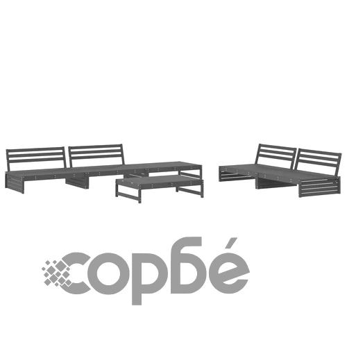 Градински лаундж комплект, 6 части, сив, бор масив ➤ топ цена ➤ sorbe.bg