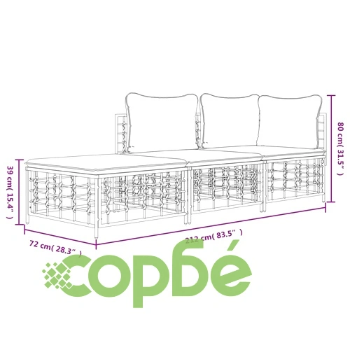 Градински комплект с възглавници 3 части антрацит полиратан ➤ топ цена ➤ sorbe.bg