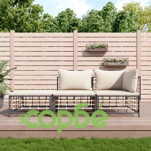 Градински комплект с възглавници 3 части антрацит полиратан ➤ топ цена ➤ sorbe.bg