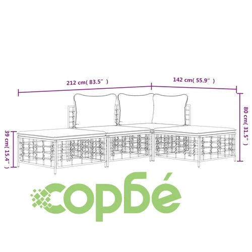 Градински комплект от 4 части с възглавници антрацит полиратан ➤ топ цена ➤ sorbe.bg