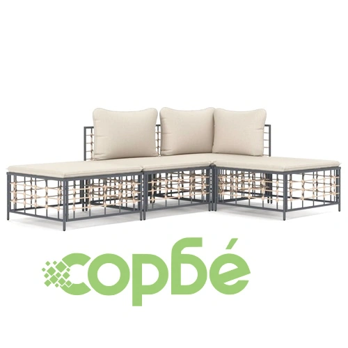 Градински комплект от 4 части с възглавници антрацит полиратан ➤ топ цена ➤ sorbe.bg