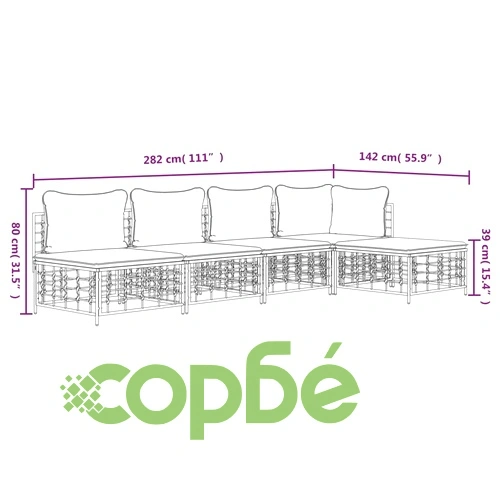 Градински комплект с възглавници 5 части антрацит полиратан ➤ топ цена ➤ sorbe.bg