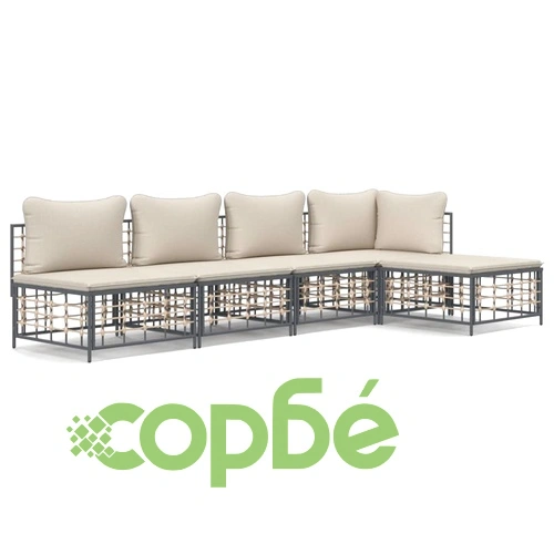 Градински комплект с възглавници 5 части антрацит полиратан ➤ топ цена ➤ sorbe.bg