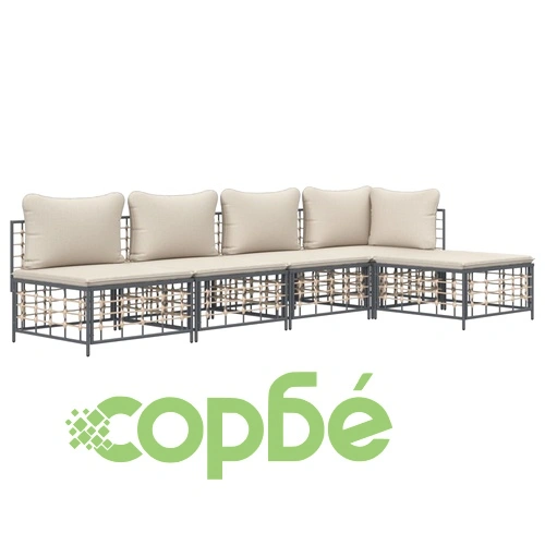 Градински комплект с възглавници 5 части антрацит полиратан ➤ топ цена ➤ sorbe.bg