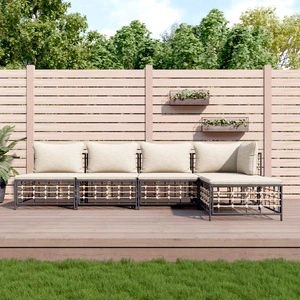 Градински комплект с възглавници 5 части антрацит полиратан