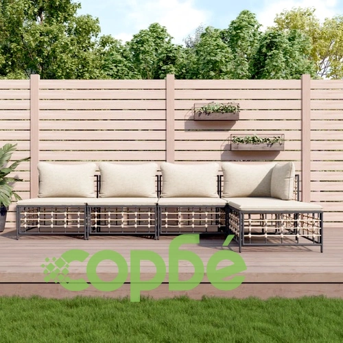 Градински комплект с възглавници 5 части антрацит полиратан ➤ топ цена ➤ sorbe.bg