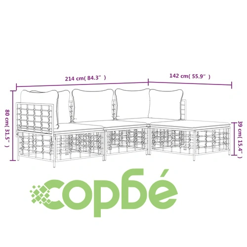 Градински комплект от 4 части с възглавници антрацит полиратан ➤ топ цена ➤ sorbe.bg