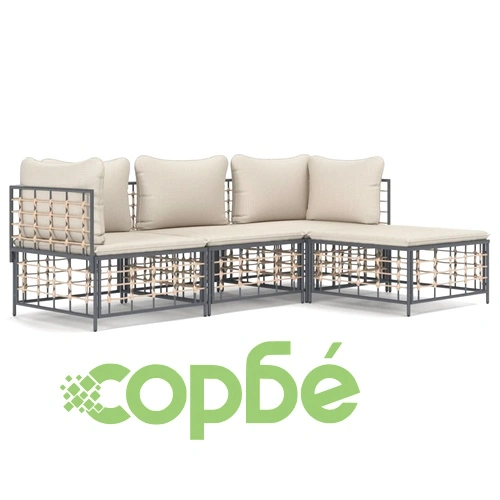 Градински комплект от 4 части с възглавници антрацит полиратан ➤ топ цена ➤ sorbe.bg