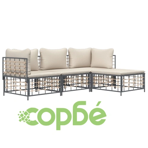 Градински комплект от 4 части с възглавници антрацит полиратан ➤ топ цена ➤ sorbe.bg