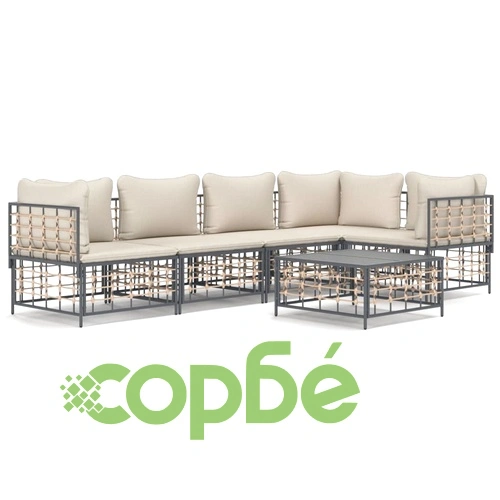 Градински комплект с възглавници 6 части антрацит полиратан ➤ топ цена ➤ sorbe.bg