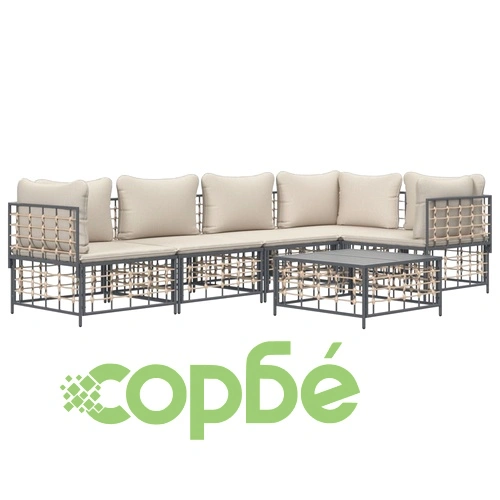 Градински комплект с възглавници 6 части антрацит полиратан ➤ топ цена ➤ sorbe.bg